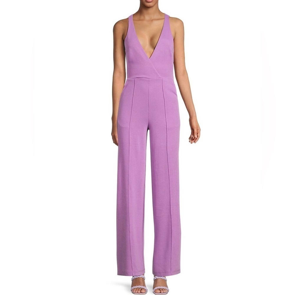 Victor Glemaud Plunge Neckline Jumpsuit SZ Small Lilac Wide Leg $250 Retail READ